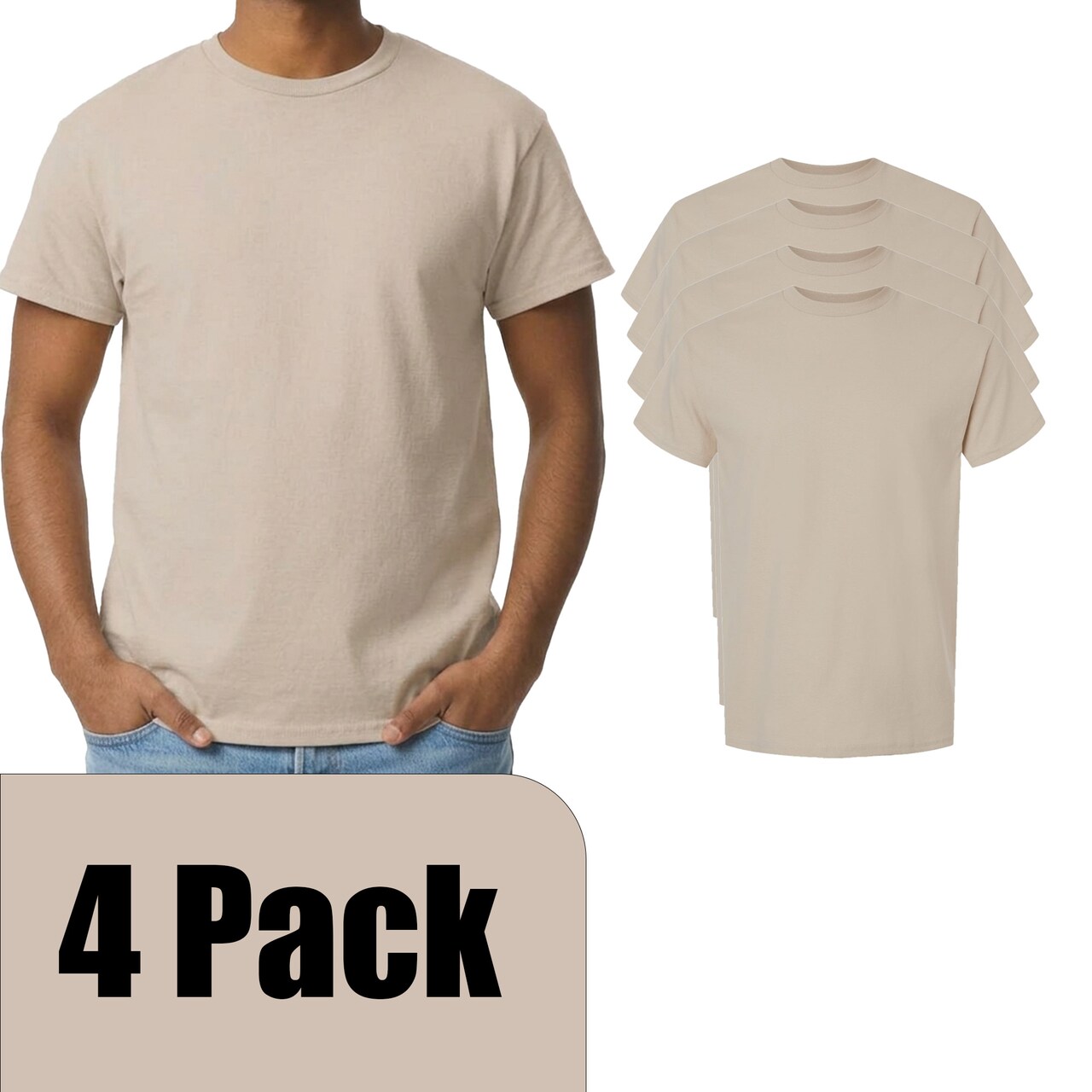 Gildan Men's Ultra Cotton Short Sleeve T-Shirt, Adult Sand Color Craft Bundle for DIY Printing, S–5XL